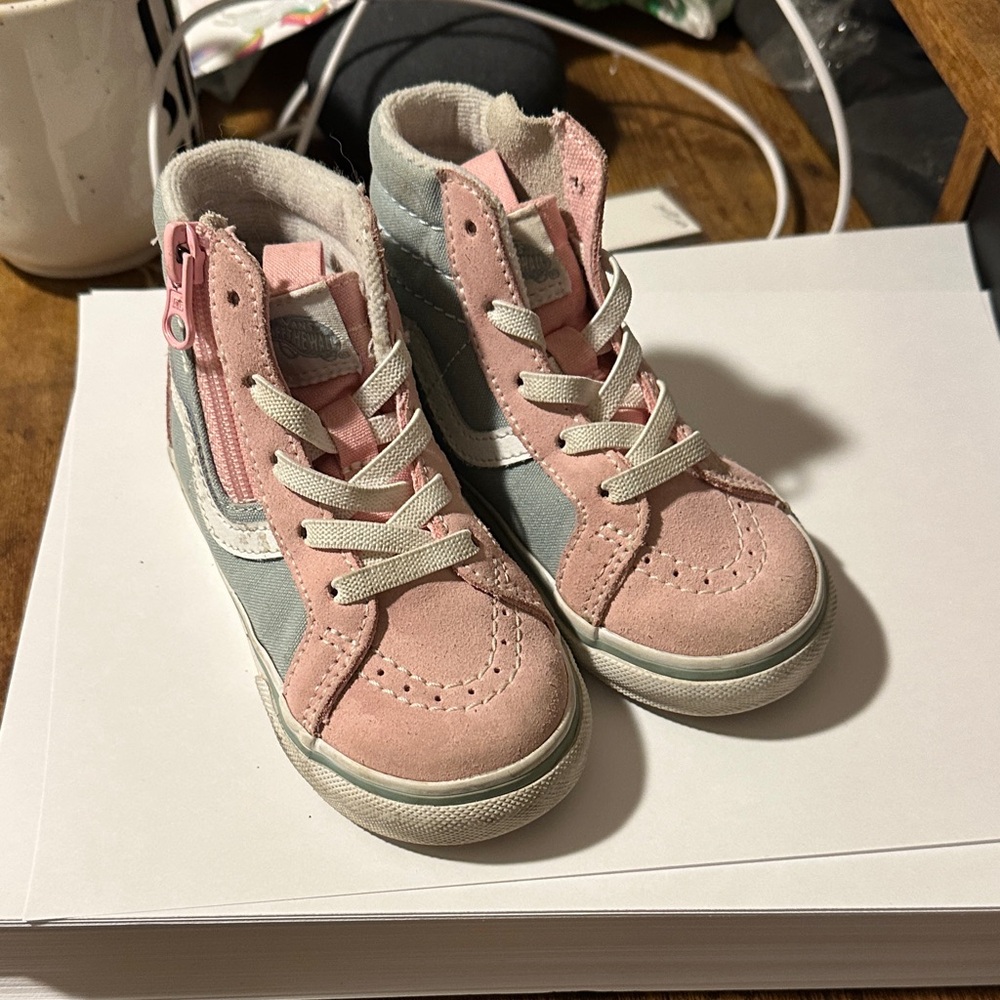 Vans Kids Pink and Gray Suede High Top Sneakers